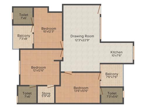 Raj Surya Greens Appartment (3BHK+3T (1,600 sq ft) 1600 sq ft)