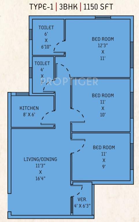 Orchid Lavanya (3BHK+2T (1,150 sq ft) 1150 sq ft)