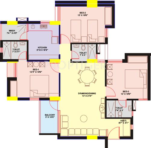 Chaitanya Shantiniketan Sunnyvale (3BHK+3T (1,599 sq ft) 1599 sq ft)