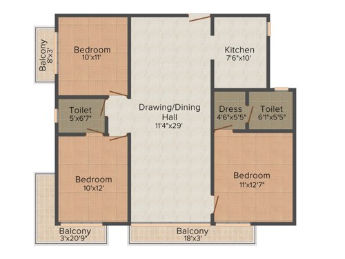 MI Riviera Residency (3BHK+2T (1,450 sq ft) 1450 sq ft)
