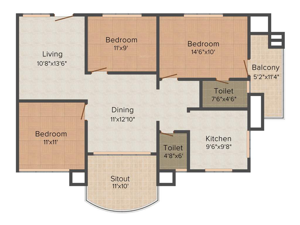 Saket Sriyam (3BHK+2T (1,476 sq ft) 1476 sq ft)