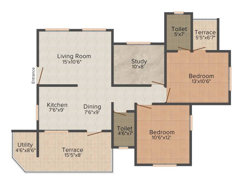Reelicon Claramount (2BHK+2T (1,231 sq ft)   Study Room 1231 sq ft)