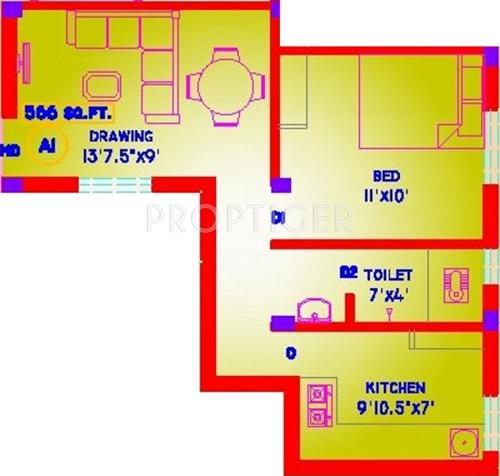Sara Lotus (1BHK+1T (566 sq ft) 566 sq ft)