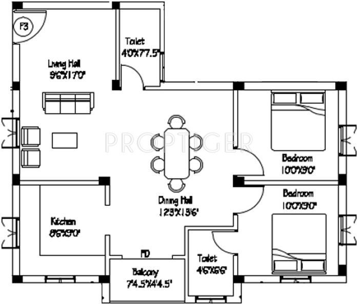 Pappas Prakash Flats (2BHK+2T (1,000 sq ft) 1000 sq ft)
