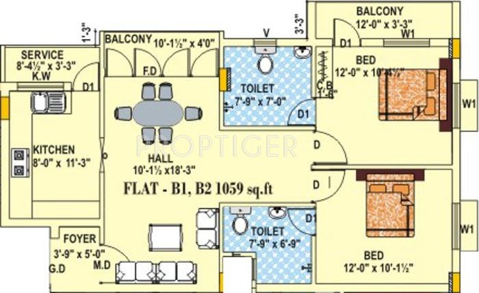 BSR Sreeram Enclave (2BHK+2T (1,059 sq ft) 1059 sq ft)