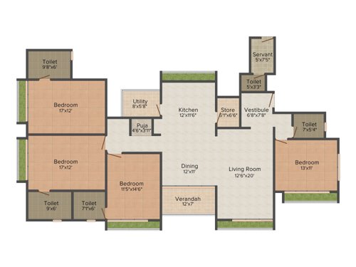 Aaryavart Heights (4BHK+4T (3,078 sq ft)   Servant Room 3078 sq ft)