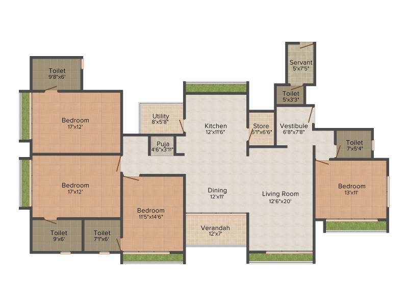 Aaryavart Heights (4BHK+4T (3,078 sq ft)   Servant Room 3078 sq ft)