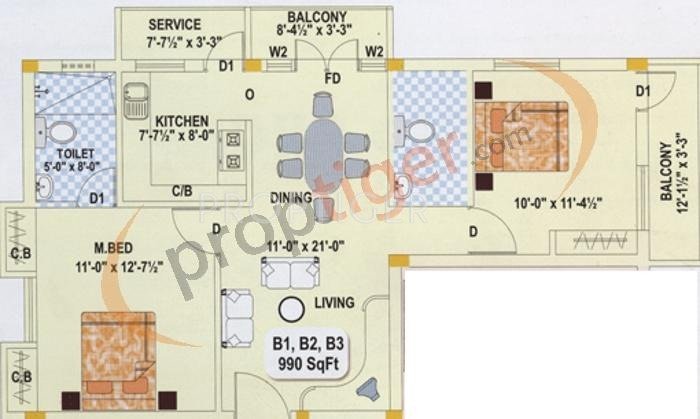 BSR Madha Castle (2BHK+2T (990 sq ft) 990 sq ft)
