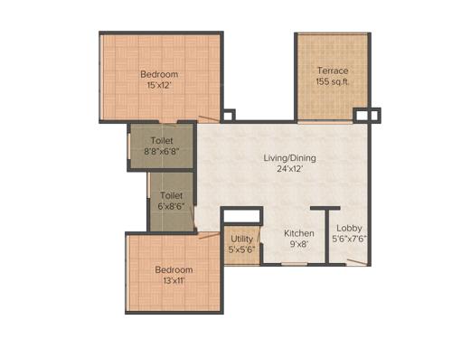 Marvel Albero (2BHK+2T (1,300 sq ft) 1300 sq ft)