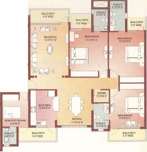 Parsvnath Panorama (3BHK+3T (2,433 sq ft)   Servant Room 2433 sq ft)