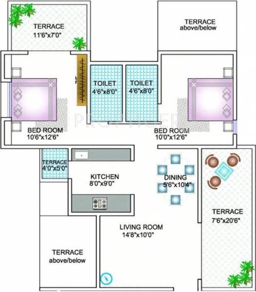 Manas Developers Manas Dreams Floor Plan (2BHK+2T)