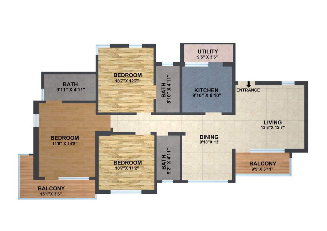 Mahindra Aqualily (3BHK+3T (1,595 sq ft) 1595 sq ft)