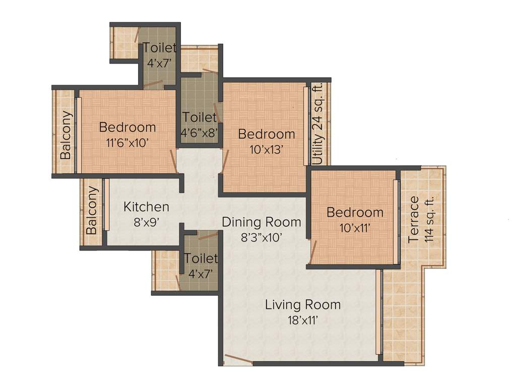 Siddharth Geetanjali Jewel (3BHK+3T (1,660 sq ft) 1660 sq ft)