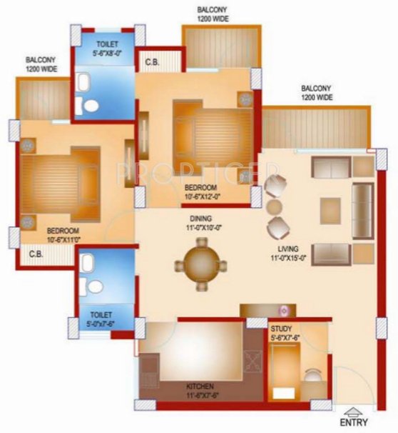 Avalon Gardens (2BHK+2T (1,250 sq ft) Study Room 1250 sq ft)