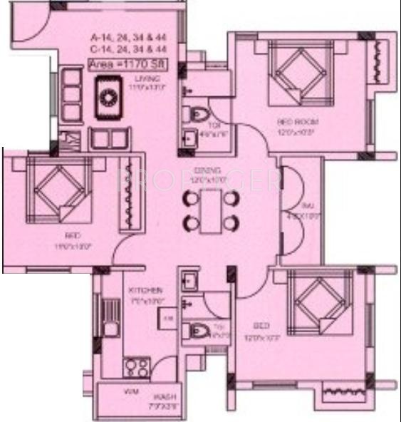 Chaitanya Serena (3BHK+3T (1,170 sq ft) 1170 sq ft)