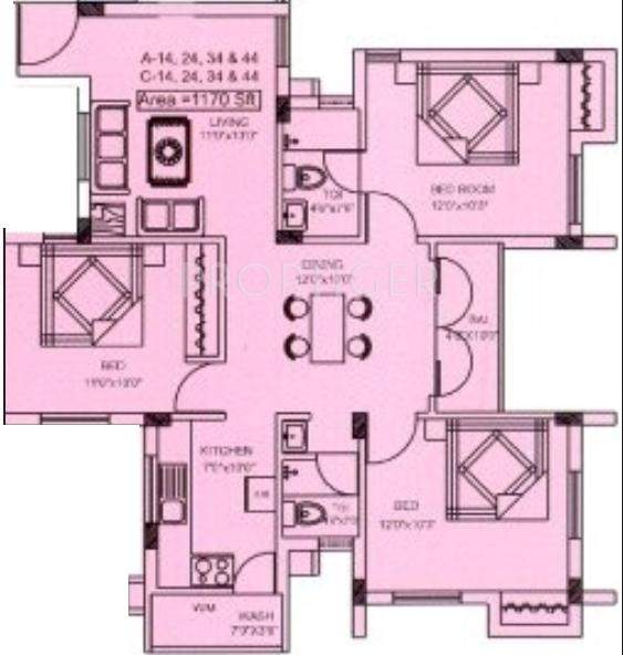 Chaitanya Serena (3BHK+3T (1,170 sq ft) 1170 sq ft)