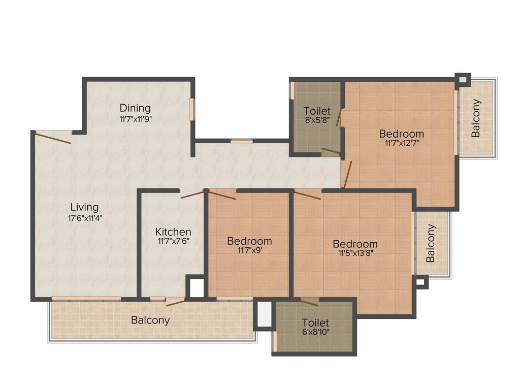 Bestech Park View Residences (3BHK+2T (1,560 sq ft) 1560 sq ft)