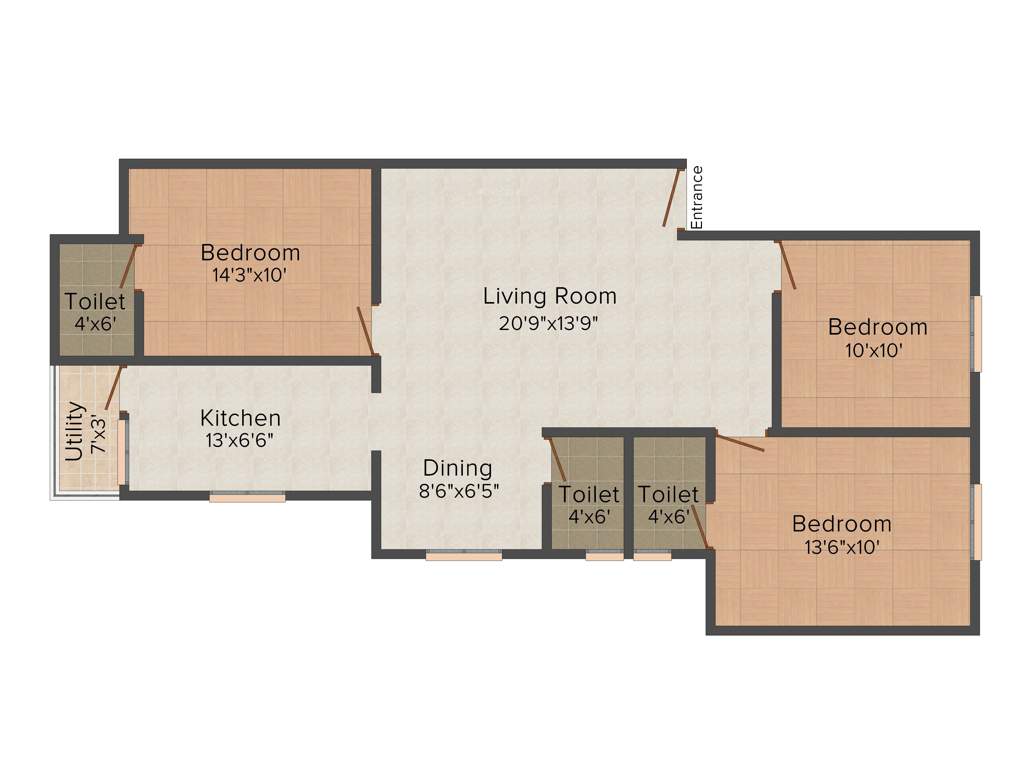 Lucky Kings Trinity (3BHK+3T (1,235 sq ft) 1235 sq ft)