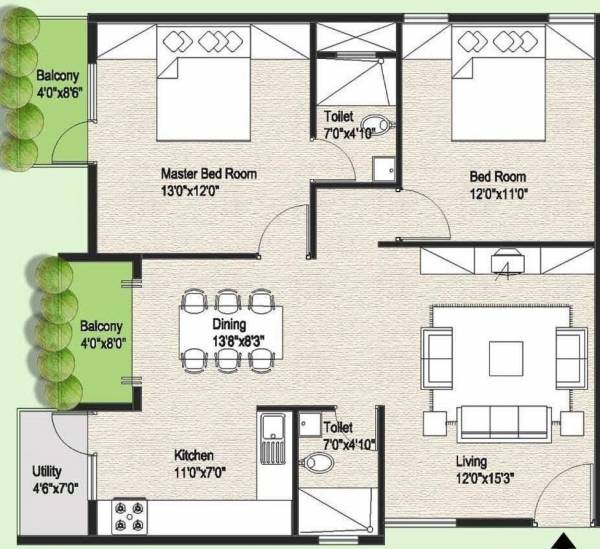 MSK Varsha Greens (2BHK+2T (1,160 sq ft) 1160 sq ft)