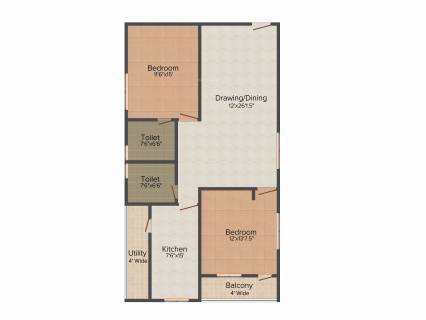 966 sq ft 2 BHK Floor Plan Image - Perfect Builders Pristine Available for  sale 