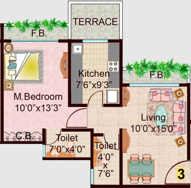 Lok Dhara (1BHK+2T (670 sq ft) 670 sq ft)