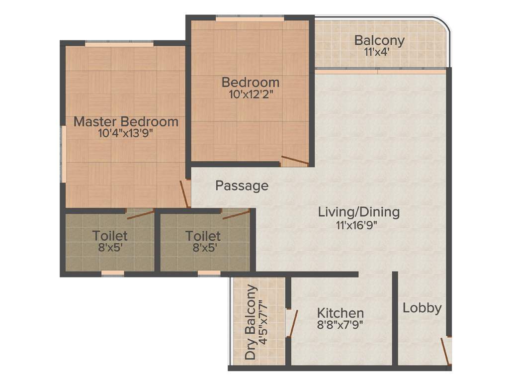 Vascon Ela (2BHK+2T (1,115 sq ft) 1115 sq ft)