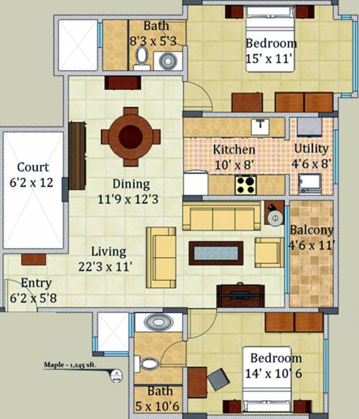 Surbacon Surbacon Maple (2BHK+2T (1,245 sq ft) 1245 sq ft) Surbacon Surbacon Maple (2BHK+2T (1,245 sq ft) 1245 sq ft)