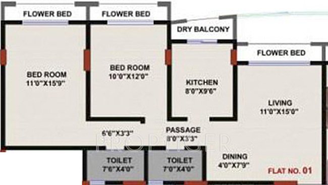HDIL Harmony (2BHK+2T (1,080 sq ft) 1080 sq ft)