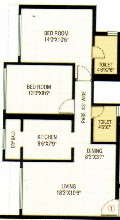 HDIL Whispering Towers (2BHK+2T (1,185 sq ft) 1185 sq ft)