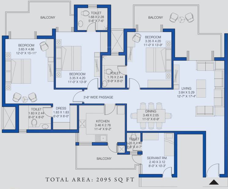 ATS Kocoon (3BHK+3T (2,095 sq ft)   Servant Room 2095 sq ft)