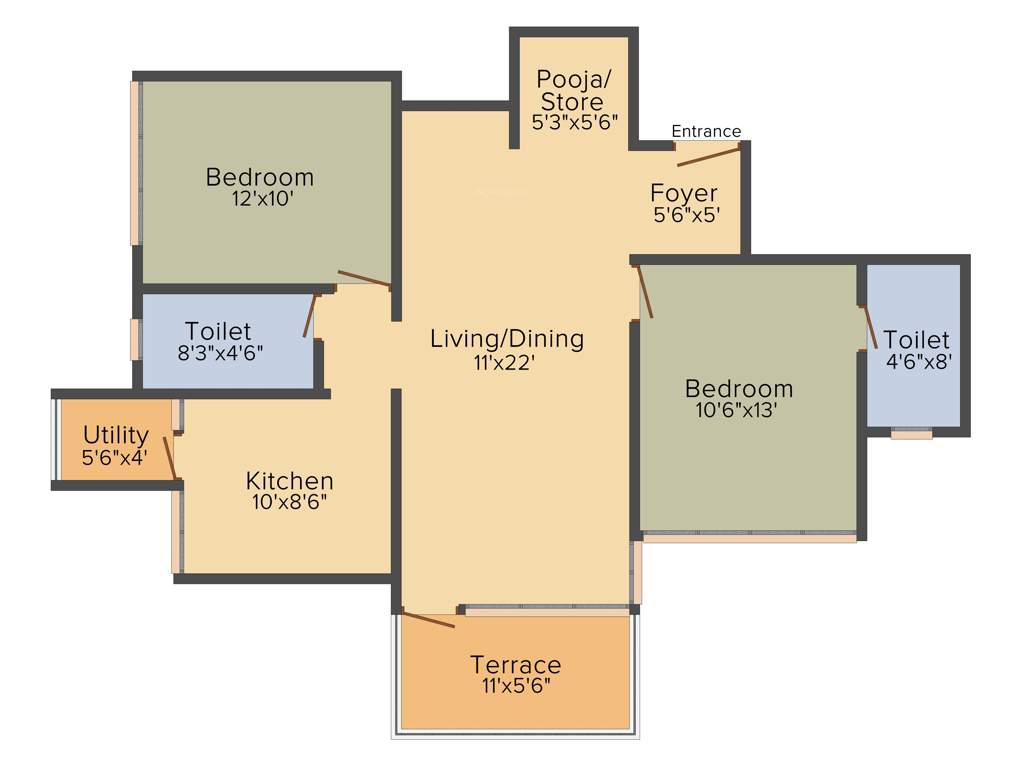 Goel Ganga Florentina (2BHK+2T (1,130 sq ft) 1130 sq ft)