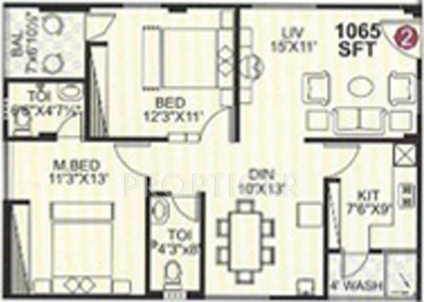 Amrutha Sai Brundavanam (2BHK+2T (1,065 sq ft) 1065 sq ft)