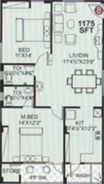 Amrutha Sai Brundavanam (2BHK+2T (1,175 sq ft) 1175 sq ft)