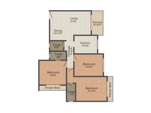 Metro Metro Tulsi Mangal (3BHK+3T (1,300 sq ft) 1300 sq ft)