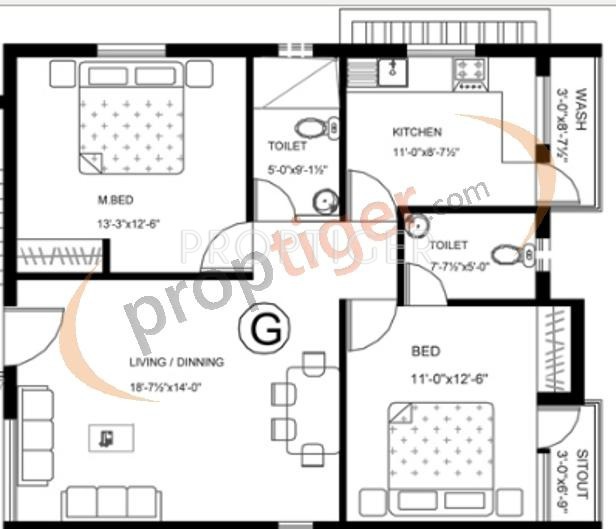 Mettupakkam Onella Floor Plan (2BHK+2T)