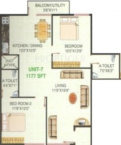 Nishitas Elegant Palace (2BHK+2T (1,177 sq ft) 1177 sq ft)