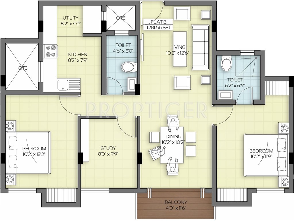Devinarayan Temple Gate (2BHK+2T (1,282 sq ft)   Study Room 1282 sq ft)