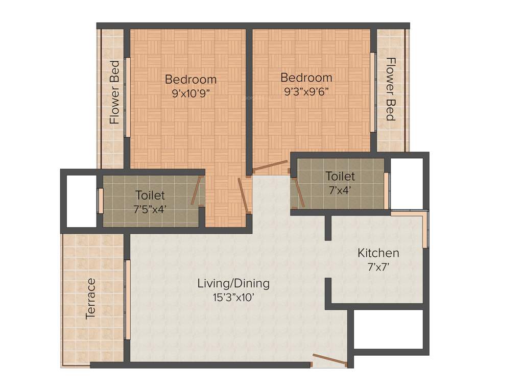 Gami Group Bhakti 2BHK+2T (960 sq ft)