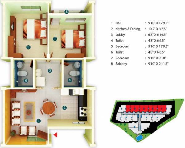 CoEvolve Placid (2BHK+2T (796 sq ft) 796 sq ft)
