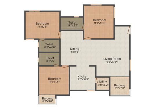 Aratt Firenza (3BHK+3T (1,533 sq ft) 1533 sq ft)