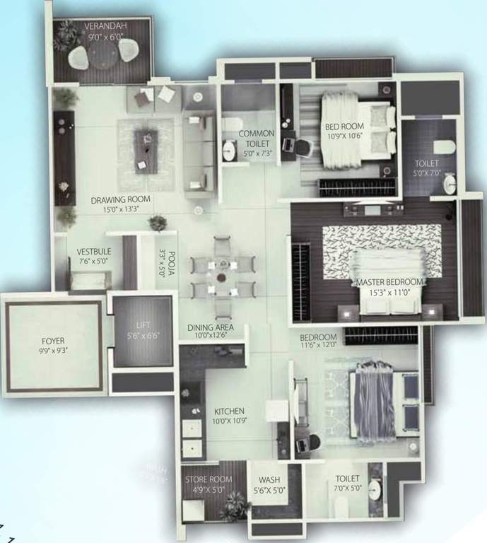 Shreem Gini Lake Gardenz (3BHK+3T (1,892 sq ft) + Pooja Room 1892 sq ft)