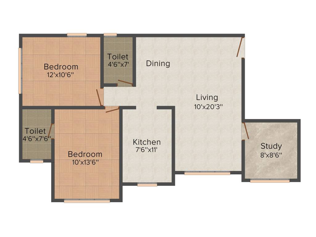 Kabra Jeevan Saathi (2BHK+2T (786 sq ft) + Study Room 786 sq ft)