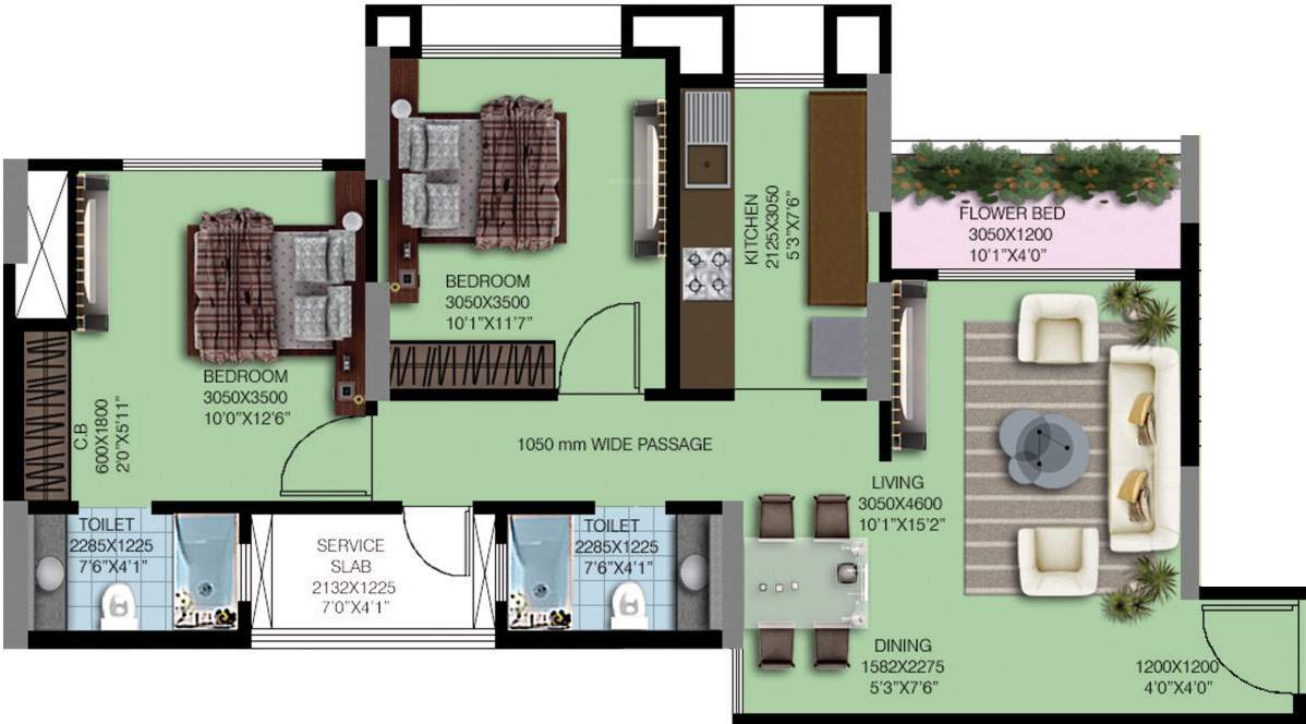 Nahar Water Lily And White Lily (2BHK+2T (1,036 sq ft) 1036 sq ft)