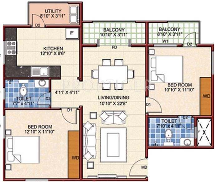 S2 Avantikaa (2BHK+2T (1,095 sq ft) 1095 sq ft)