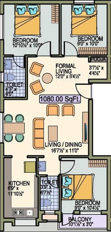 Zion Zion Castle (3BHK+2T (1,080 sq ft) Pooja Room 1080 sq ft)