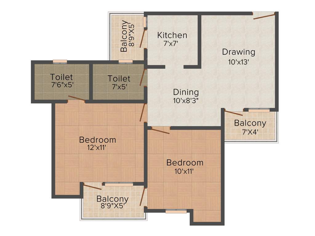 Airwil Green Avenue (2BHK+2T (995 sq ft) 995 sq ft)