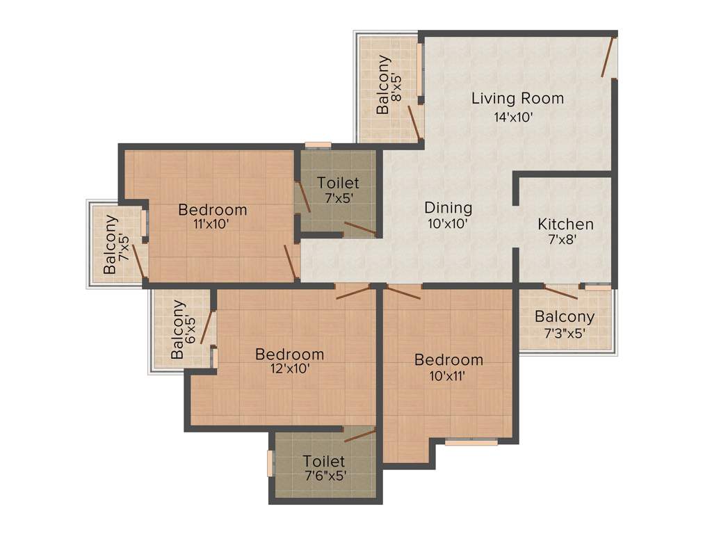 Airwil Green Avenue (3BHK+2T (1,295 sq ft) 1295 sq ft)