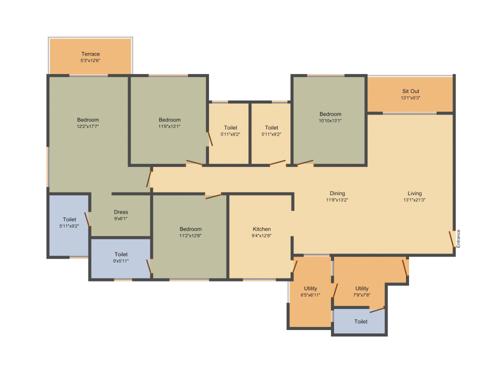 Sobha Garnet (4BHK+5T (2,540 sq ft)   Servant Room 2540 sq ft)