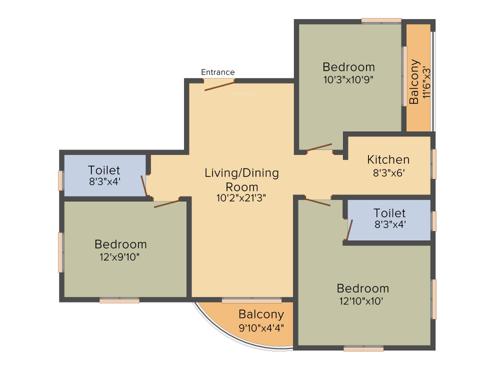 Ganguly 4 Sight Abode (3BHK+3T (1,741 sq ft) 1741 sq ft)