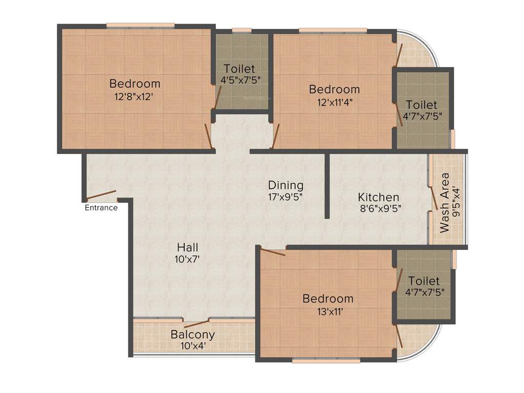 Ashish Prajakta Pinnacle (3BHK+3T (1,260 sq ft) 1260 sq ft)